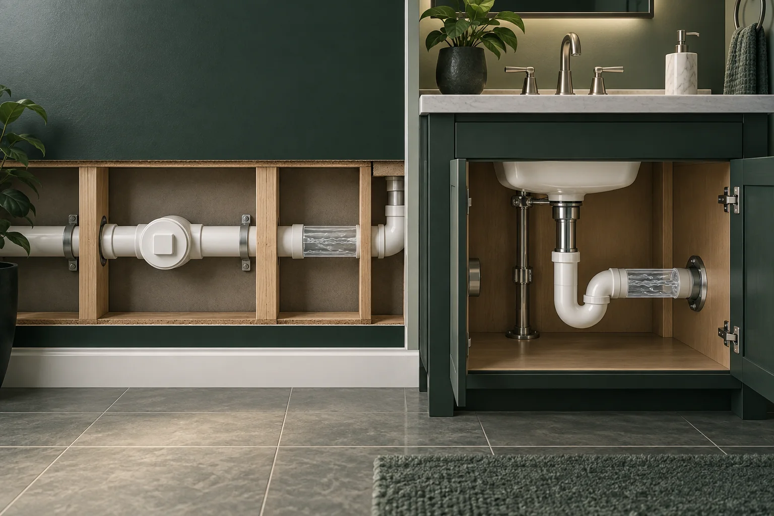 Accessible wall cleanout and sink trap.