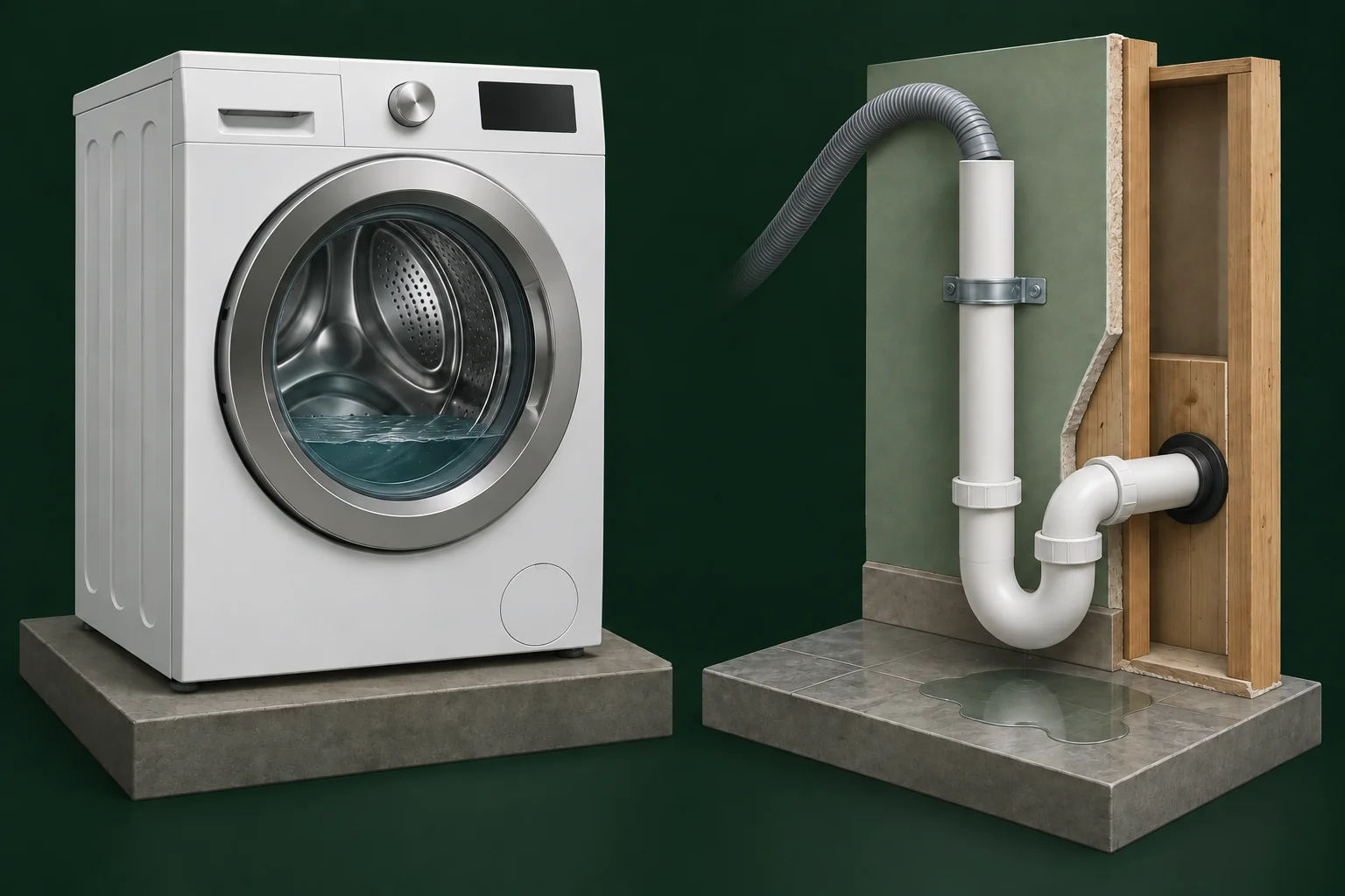 Retained water in a washer compared with the standpipe and its trap.